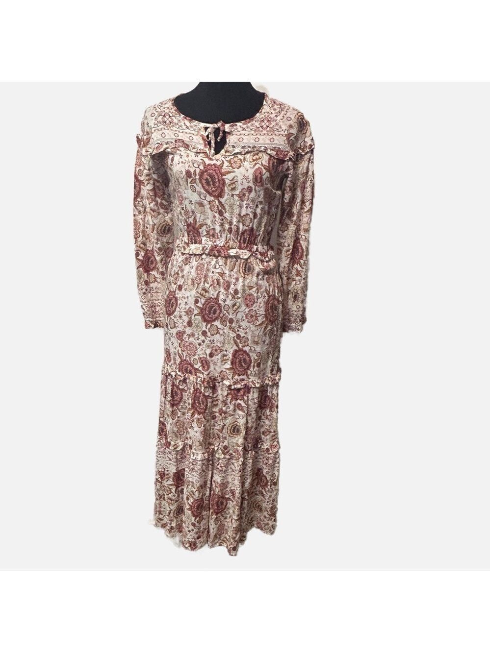 Bohme Women’s Boho Peasant Floral Maxi Dress Small Cottage Core Romantic